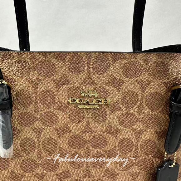 Coach Mollie Tote Bag In Signature Canvas In Tan/Gold/Black CV967 NWT - Picture 6 of 9